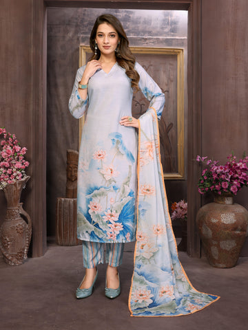 SUNDARNAARI Sky Blue Kurta Set for Women - Digital Print Viscose Rayon, Stylish & Comfortable, Ideal for Casual & Festive Occasions