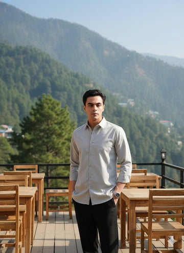 Mens Cotton Light Grey Casual Wear Shirt
