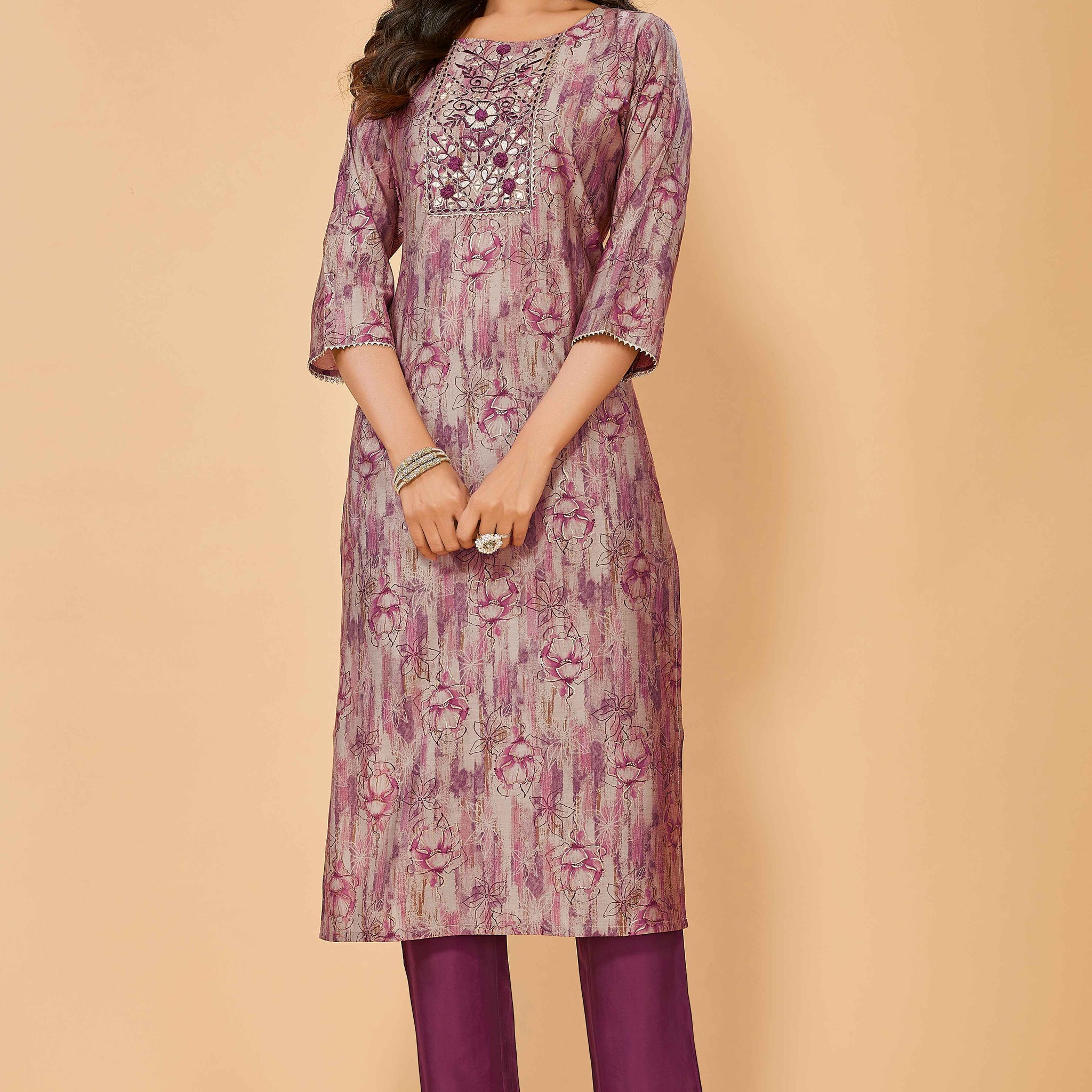 SUNDARNAARI Magenta Kurta Set for Women | Printed Chanderi Cotton | Elegant & Stylish | Perfect for Festive & Casual Wear