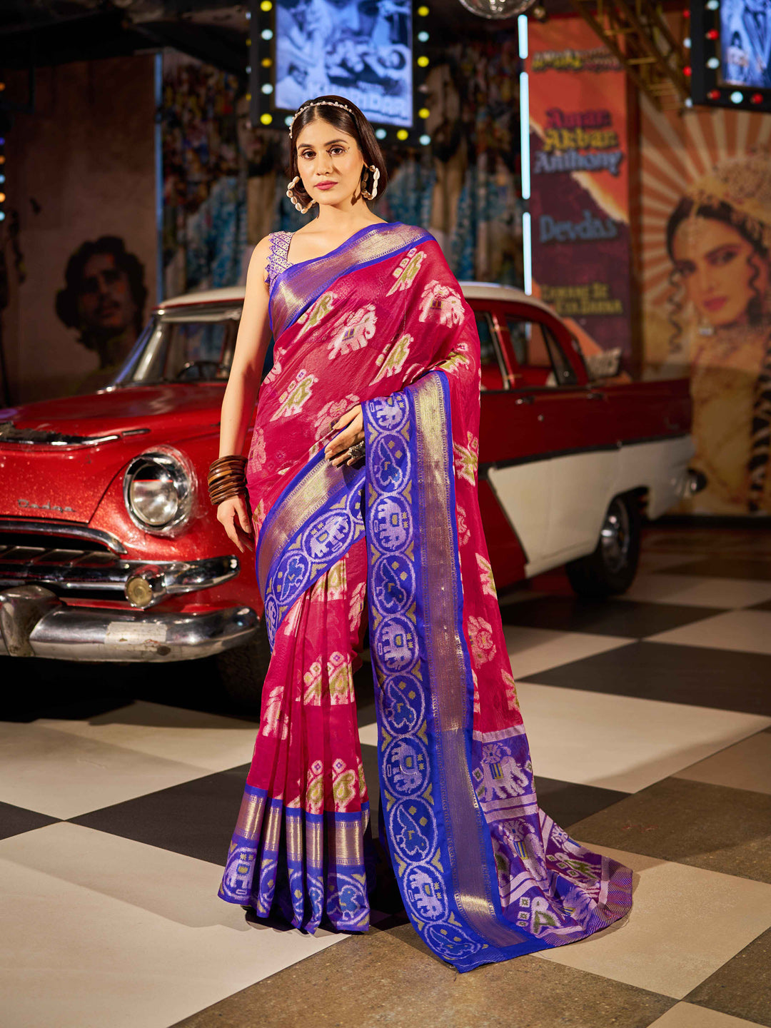 Swornof Women's cotton Silk Saree With Unstitched Boluse Piece - Rani