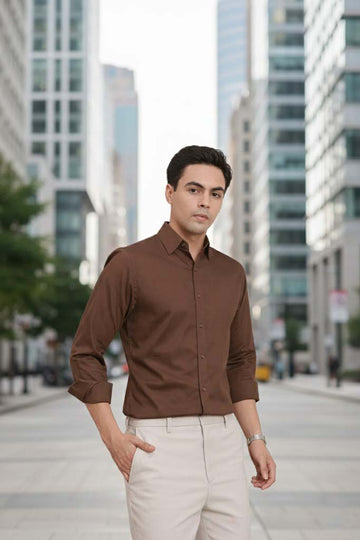 Mens Cotton Brown Casual Wear Shirt