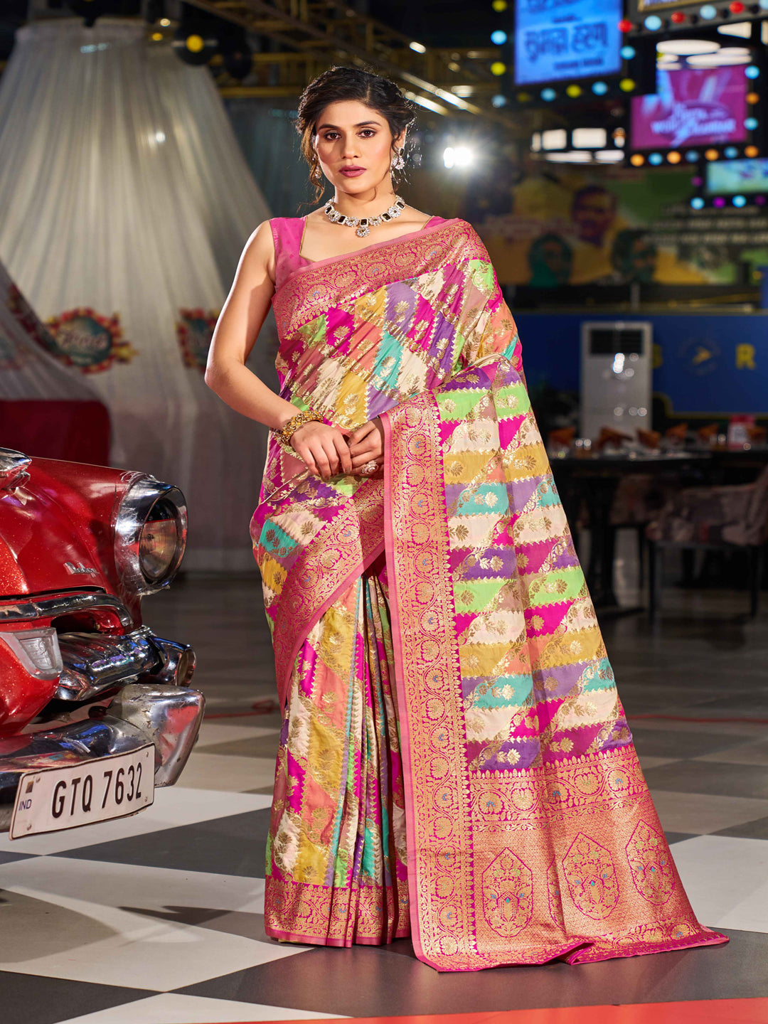 Swornof Womens Silk Saree With Blouse Piece - Rani