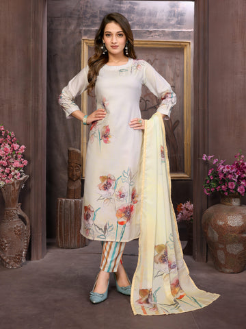 SUNDARNAARI Ivory Kurta Set for Women - Digital Print Viscose Rayon, Stylish and Comfortable, Perfect for Casual and Festive Occasions