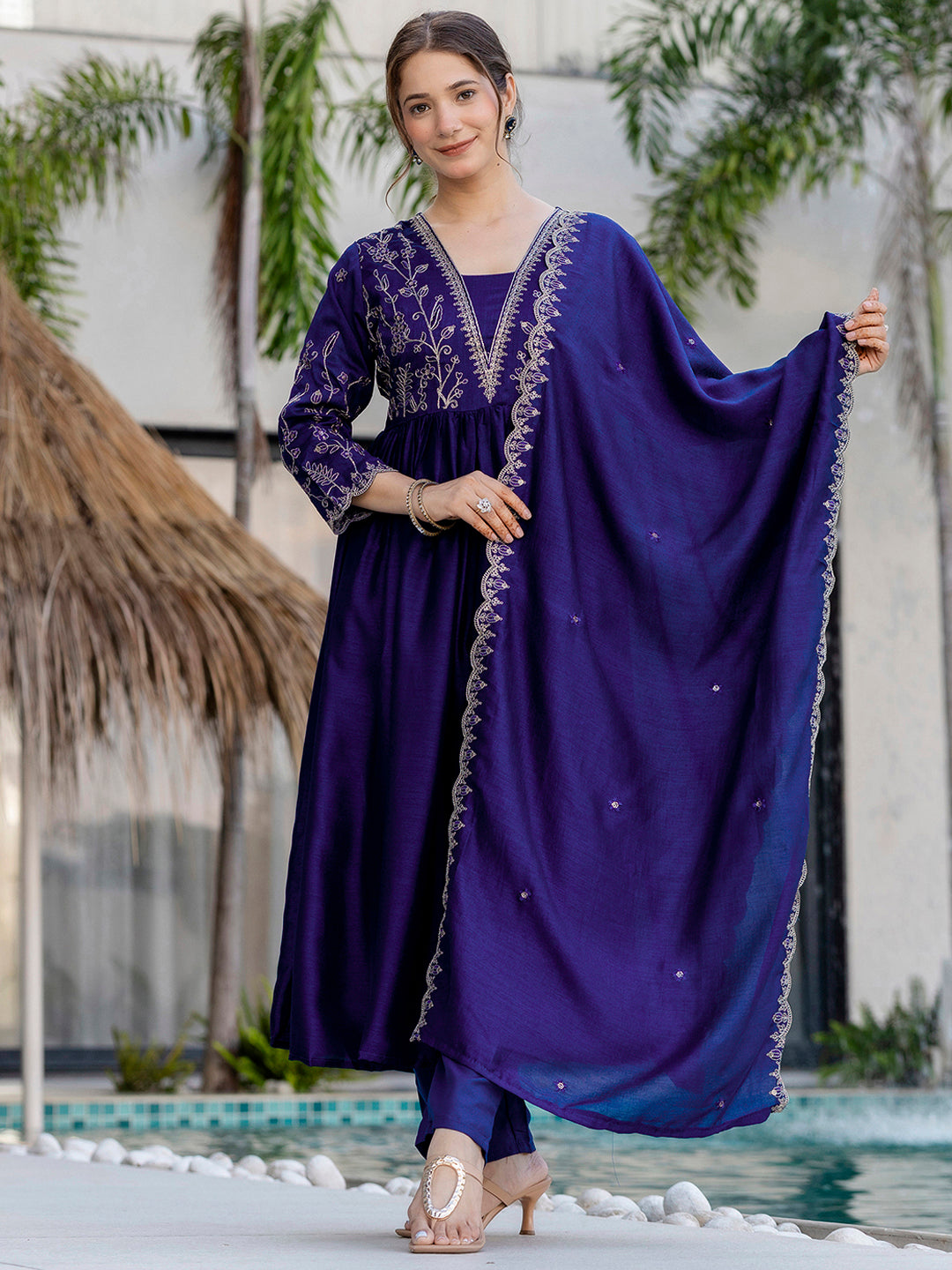 Royal Blue Embroidered Silk Bland