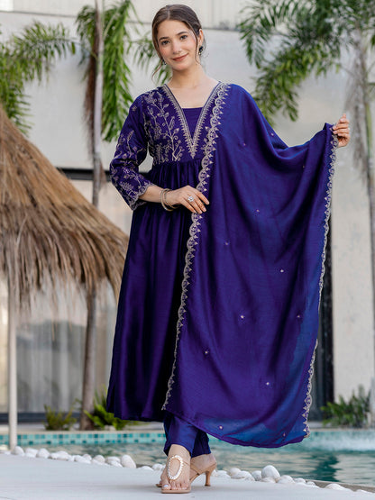 Royal Blue Embroidered Silk Bland