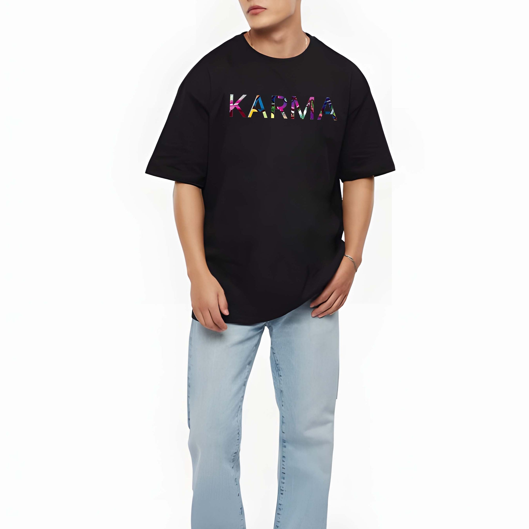 Men's Oversized T-Shirt - Black Cotton Graphic Print