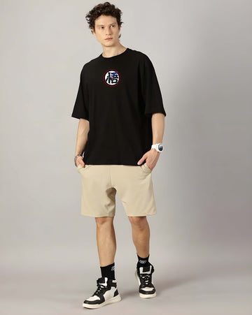 Men's Oversized T-Shirt - Black Cotton Graphic Print