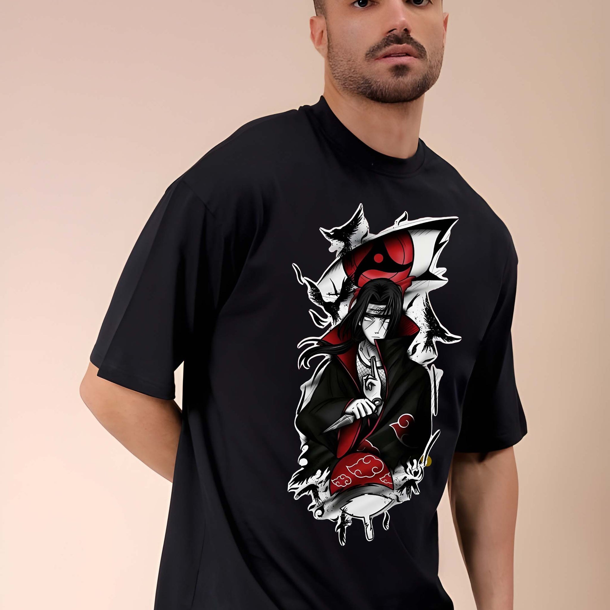 Men's Oversized T-Shirt - Black Cotton Graphic Print