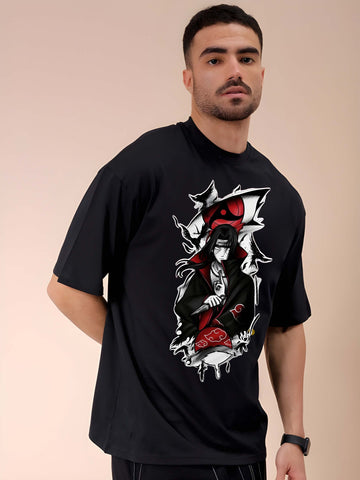 Men's Oversized T-Shirt - Black Cotton Graphic Print