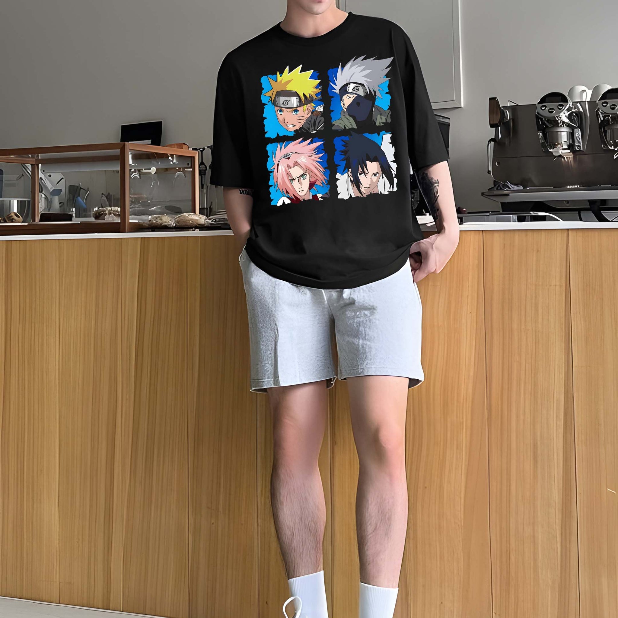 Men's Oversized T-Shirt - Black Cotton Graphic Print