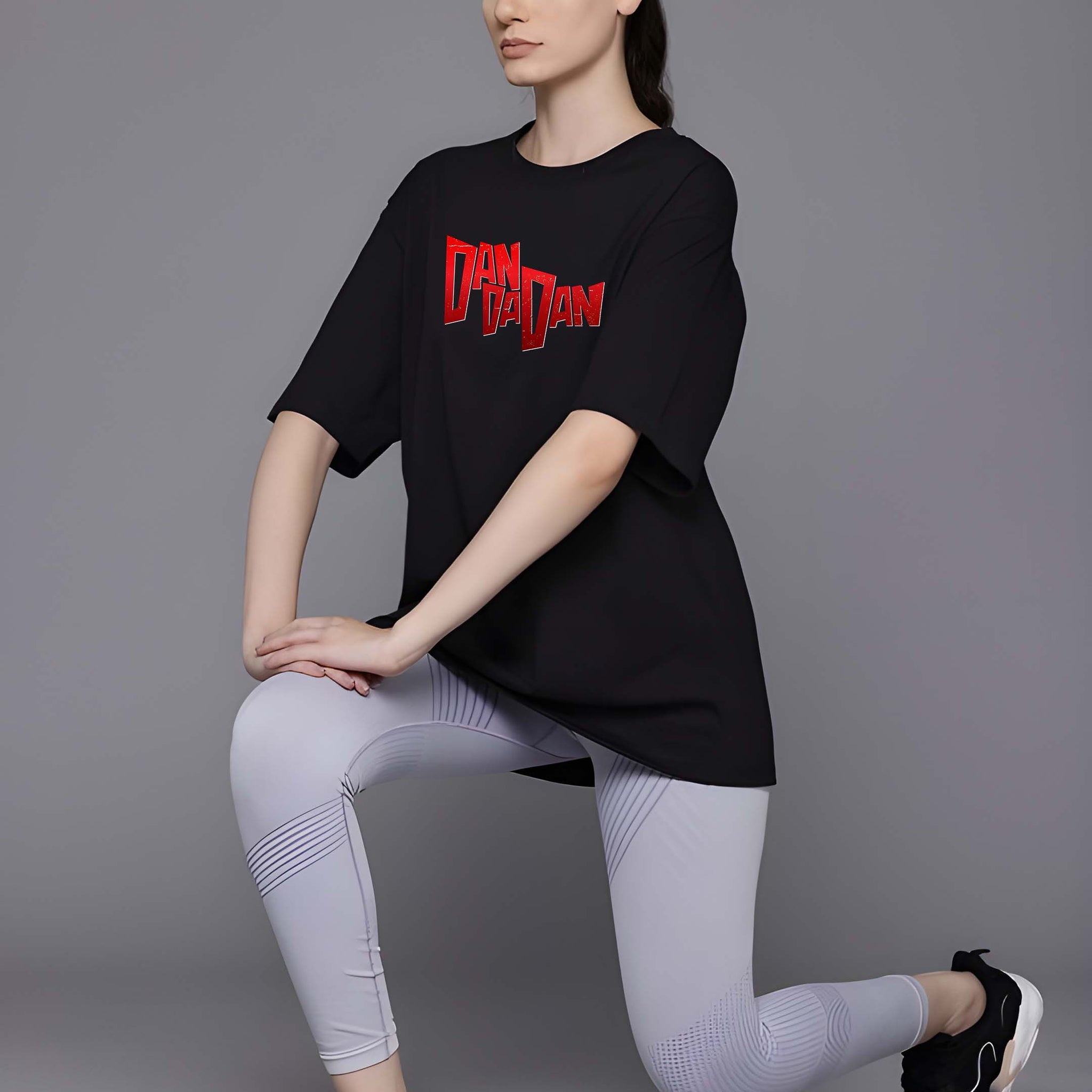 Women’s Black Cotton Oversized T-Shirt - Graphic Printed, Casual Round Neck by Kaido