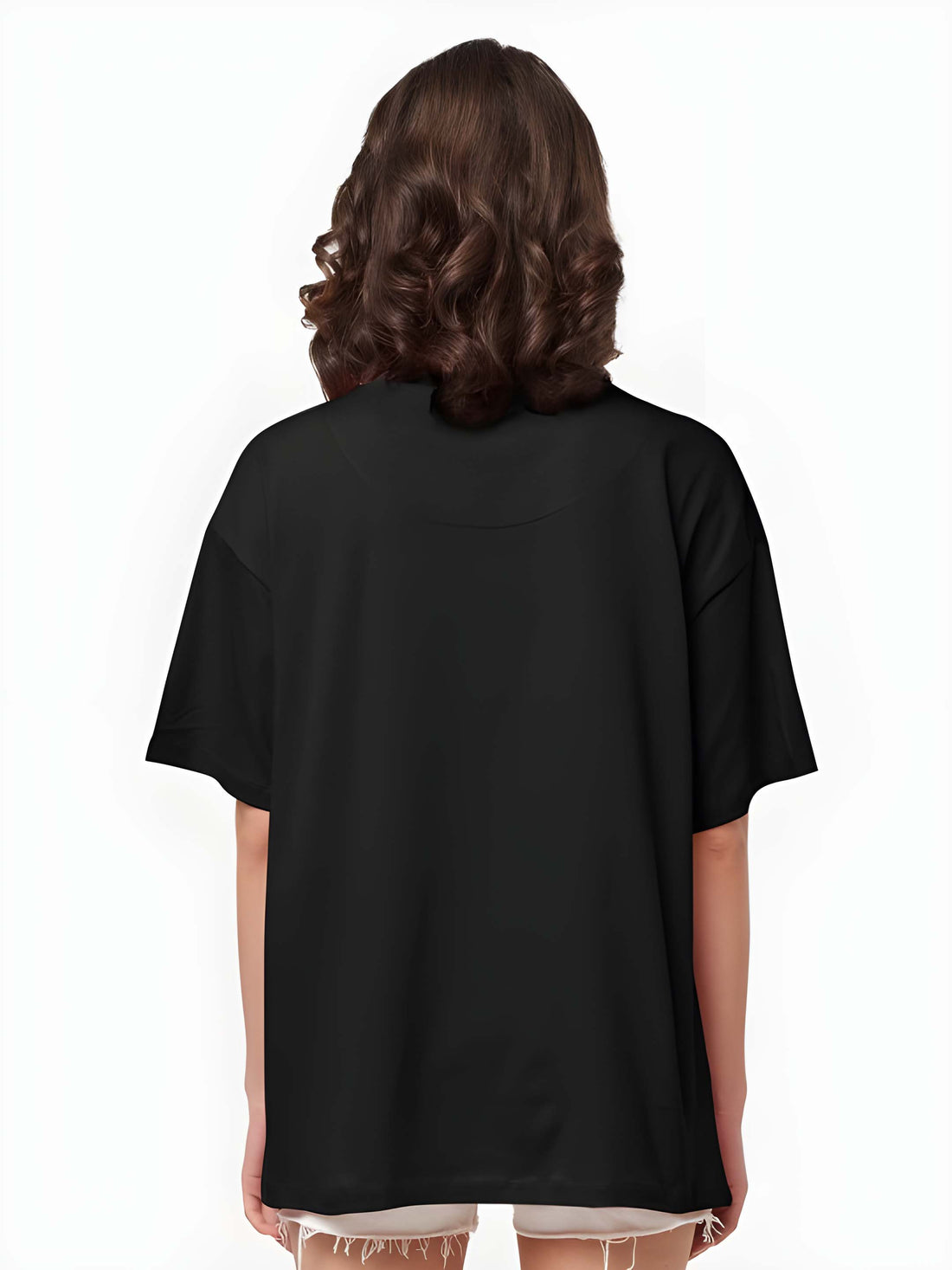 Women’s Black Cotton Oversized T-Shirt - Graphic Printed, Casual Round Neck by Kaido