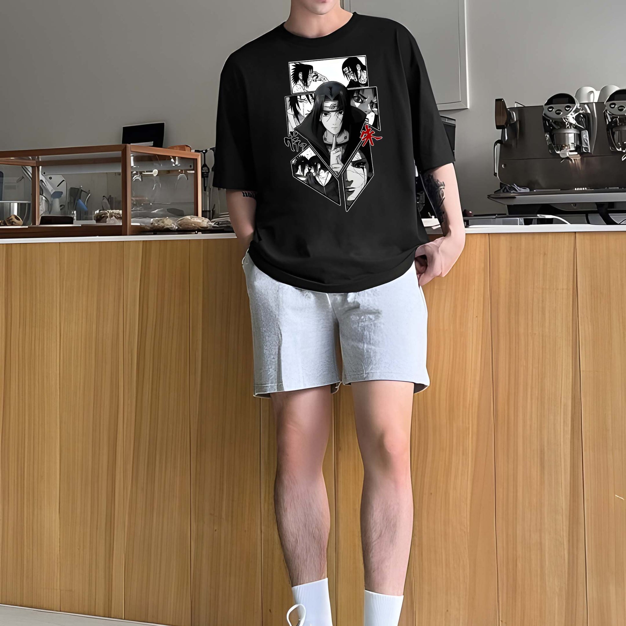 Men's Oversized T-Shirt - Black Cotton Graphic Print