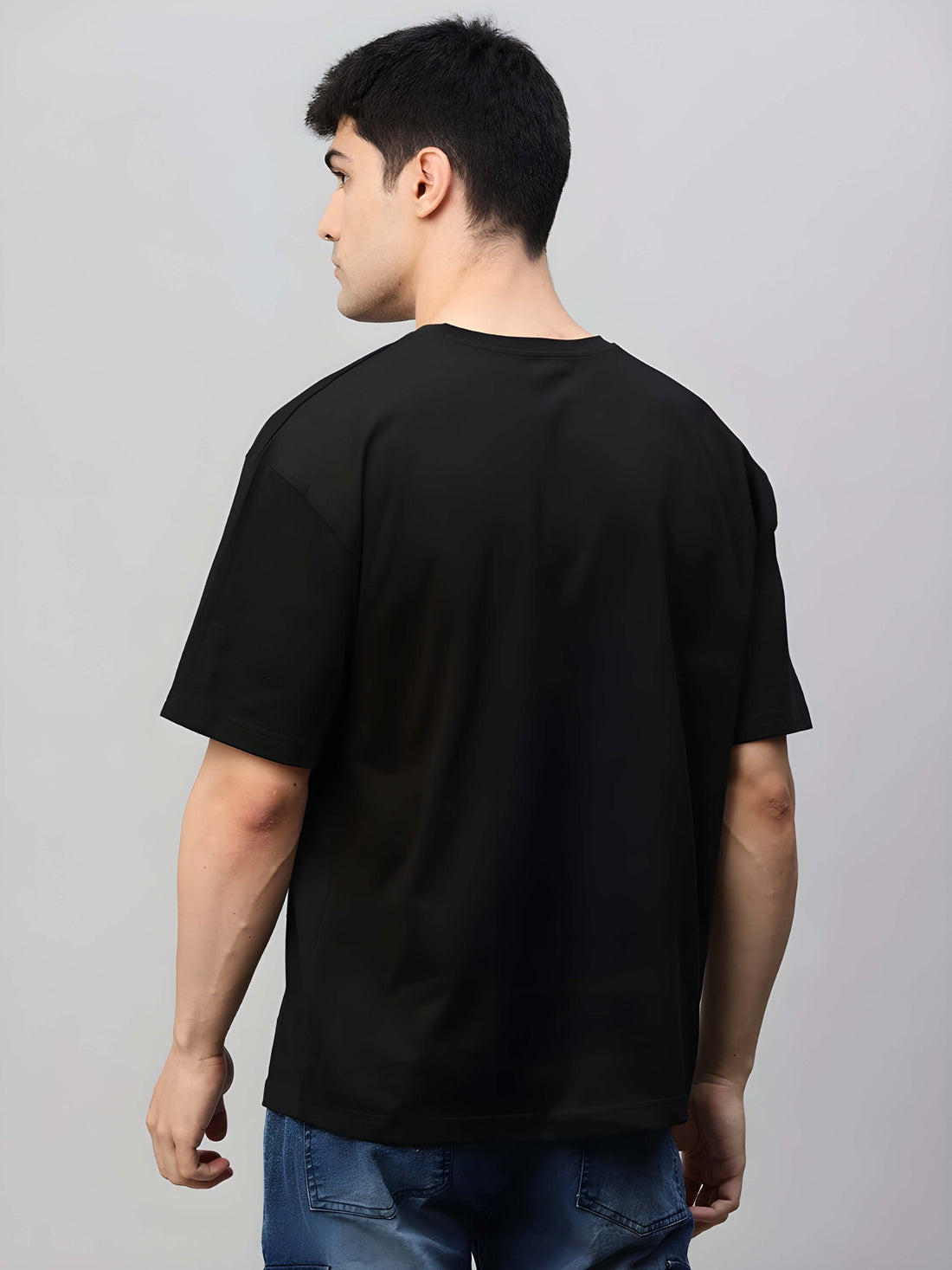 Men's Oversized T-Shirt - Black Cotton Graphic Print