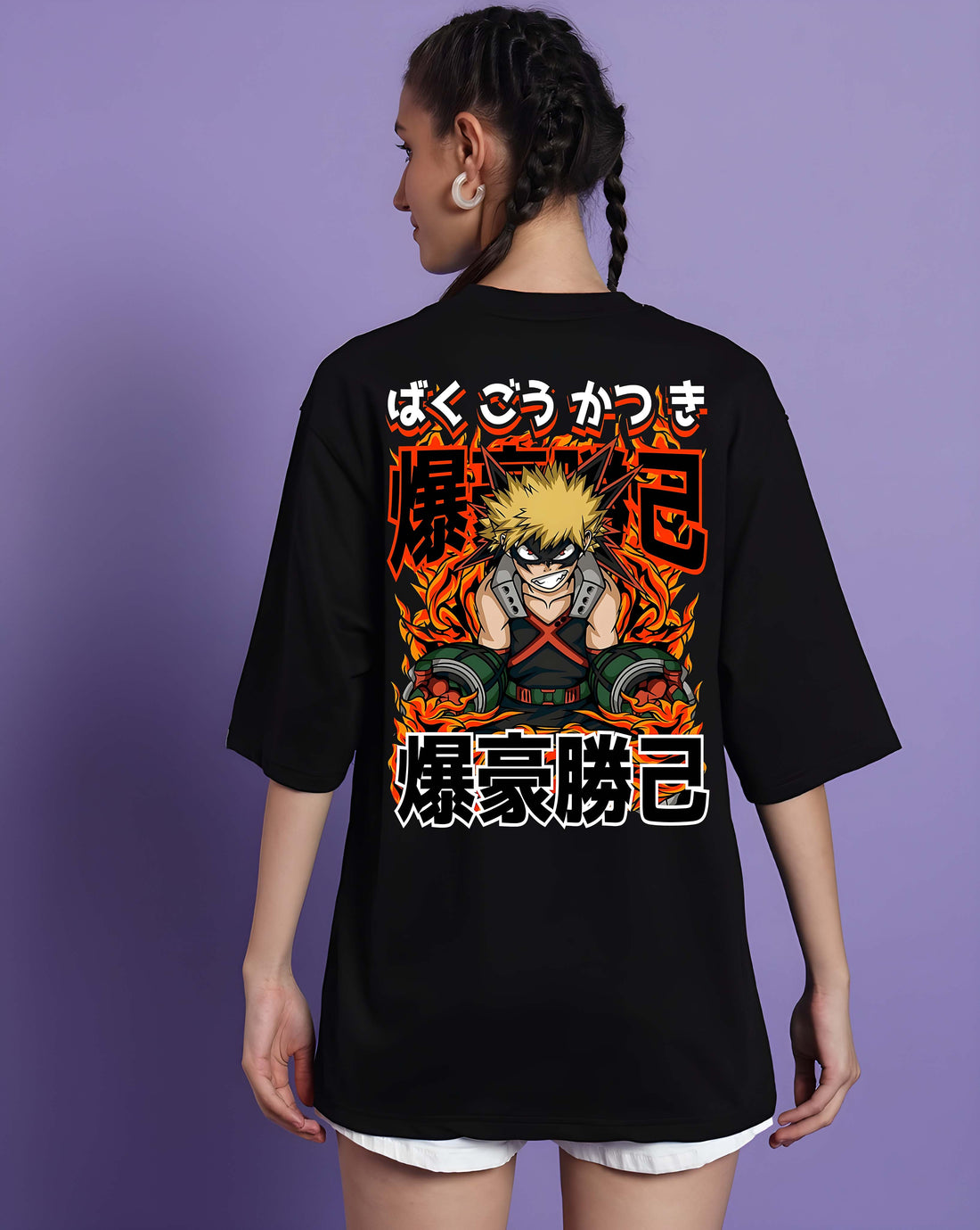 Women’s Black Cotton Oversized T-Shirt - Graphic Printed, Casual Round Neck by Kaido