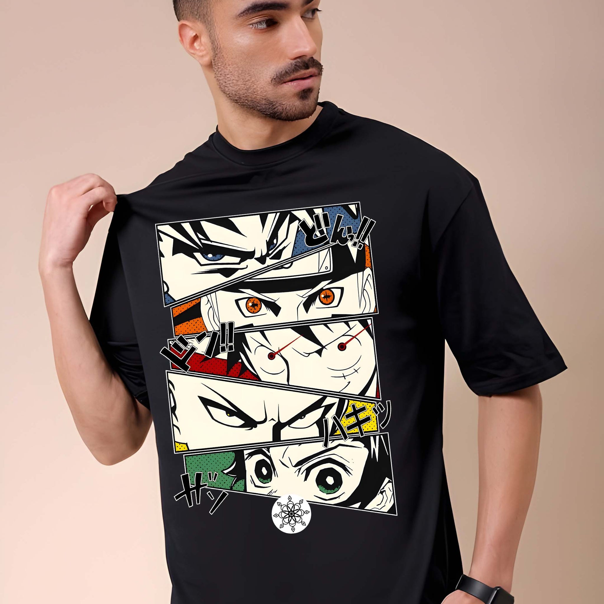 Men's Oversized T-Shirt - Black Cotton Graphic Print