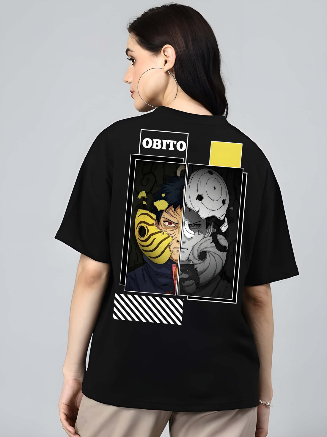 Women’s Black Cotton Oversized T-Shirt - Graphic Printed, Casual Round Neck by Kaido