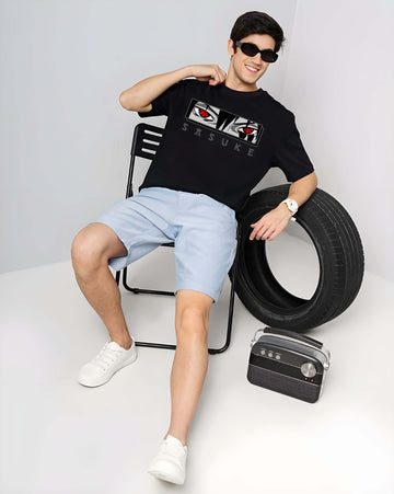 Men's Oversized T-Shirt - Black Cotton Graphic Print