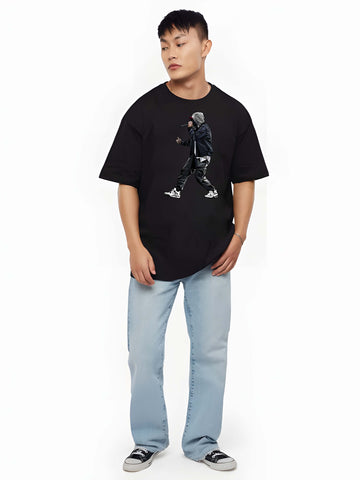 Men's Oversized T-Shirt - Black Cotton Graphic Print