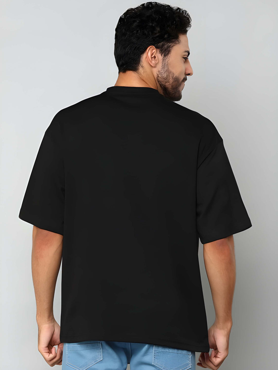 Men's Oversized T-Shirt - Black Cotton Graphic Print