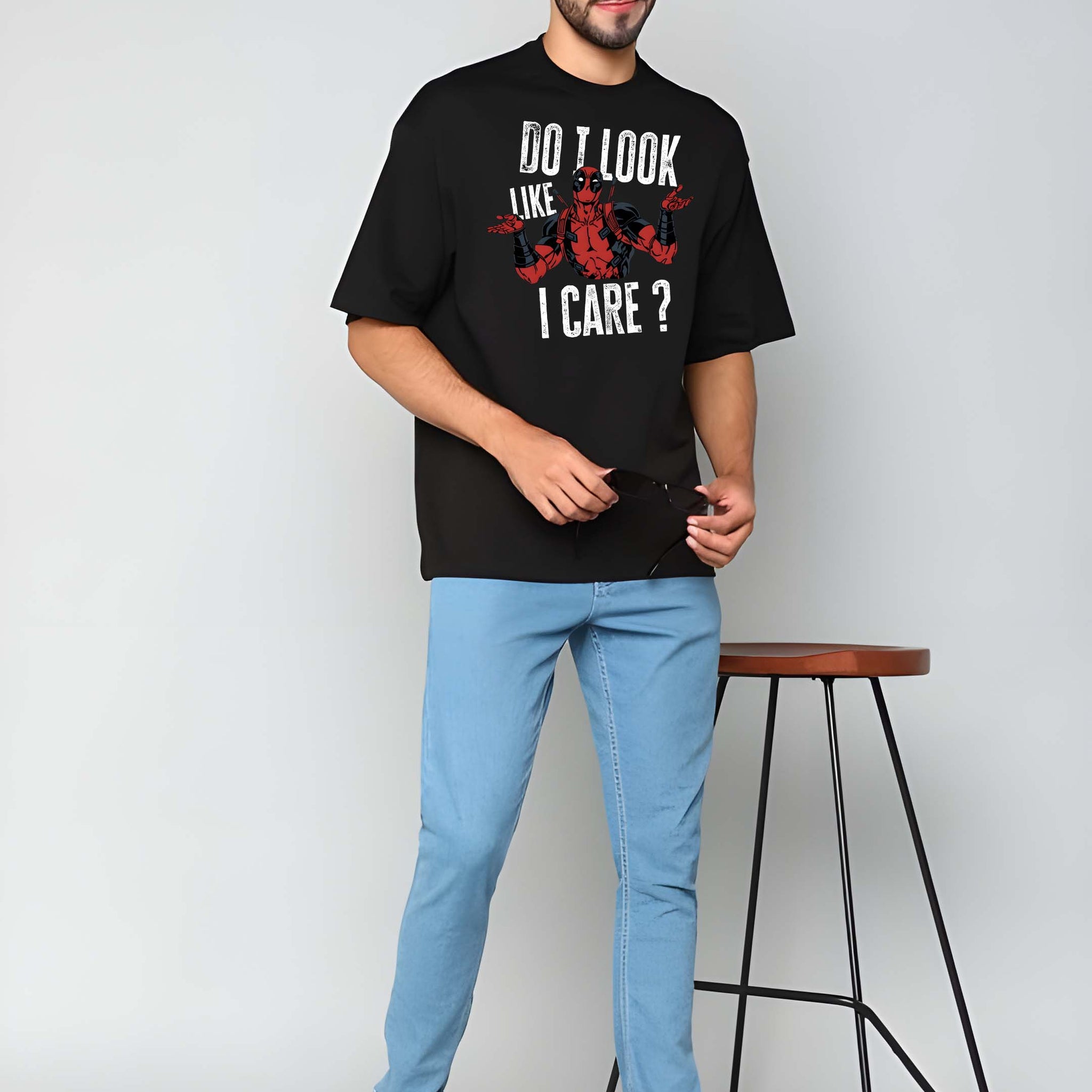 Men's Oversized T-Shirt - Black Cotton Graphic Print