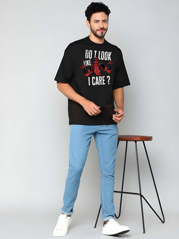 Men's Oversized T-Shirt - Black Cotton Graphic Print