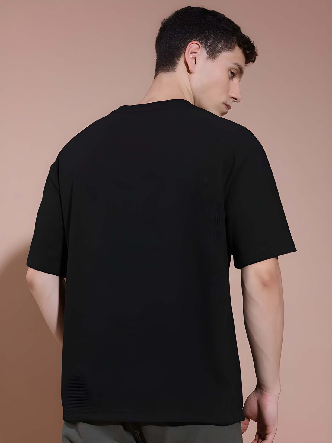 Men's Oversized T-Shirt - Black Cotton Graphic Print