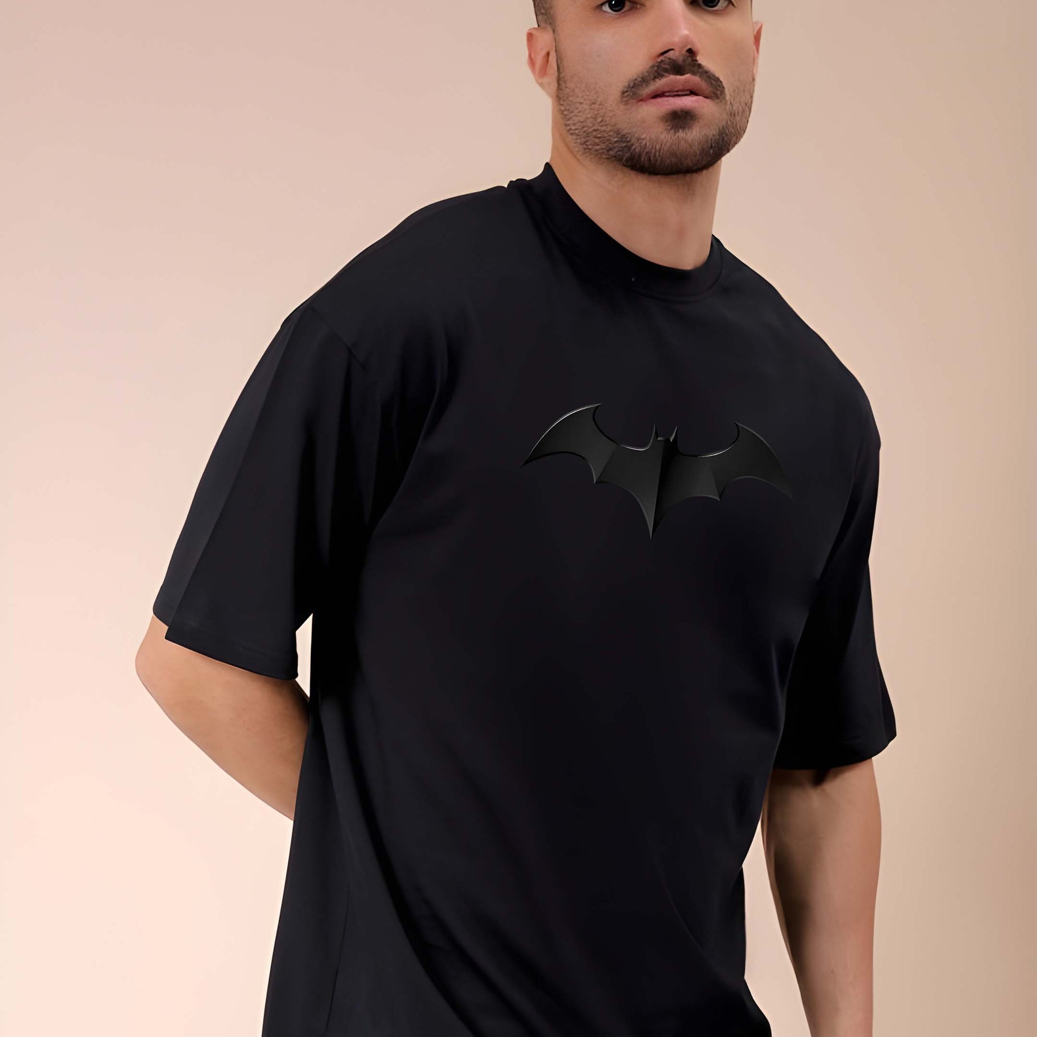 Men's Oversized T-Shirt - Black Cotton Graphic Print