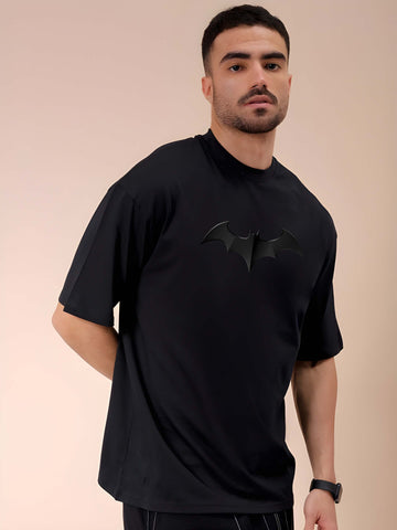 Men's Oversized T-Shirt - Black Cotton Graphic Print