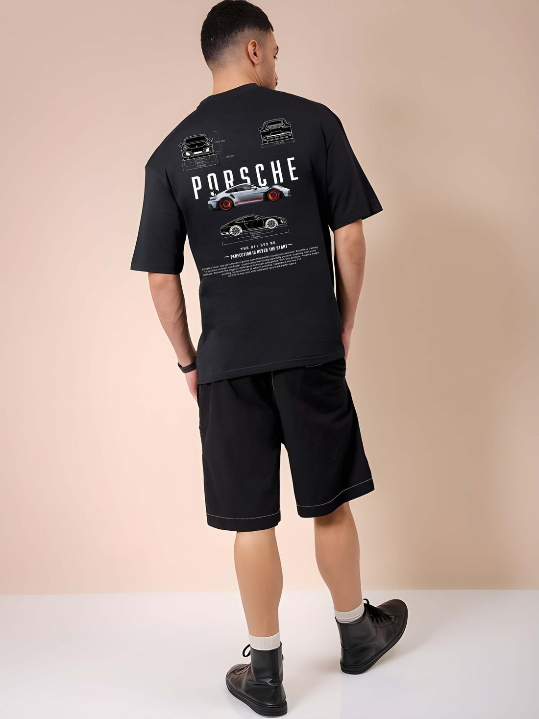 Men's Oversized T-Shirt - Black Cotton Graphic Print