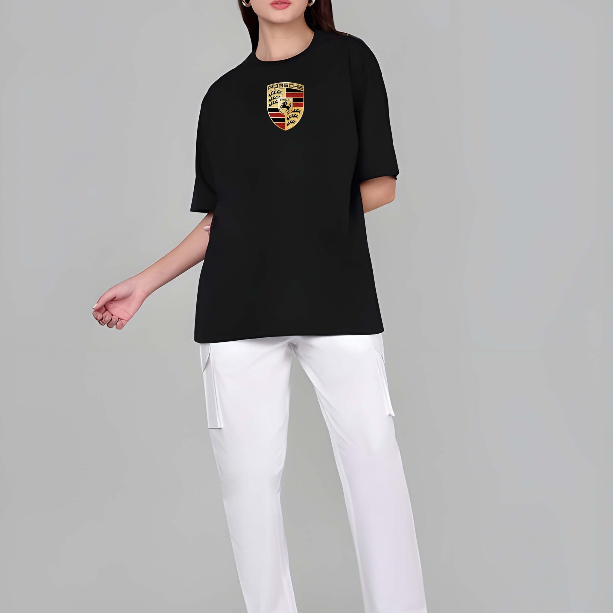 Kaido Women Black Pure Cotton Over Size Printed Stylish T-Shirt