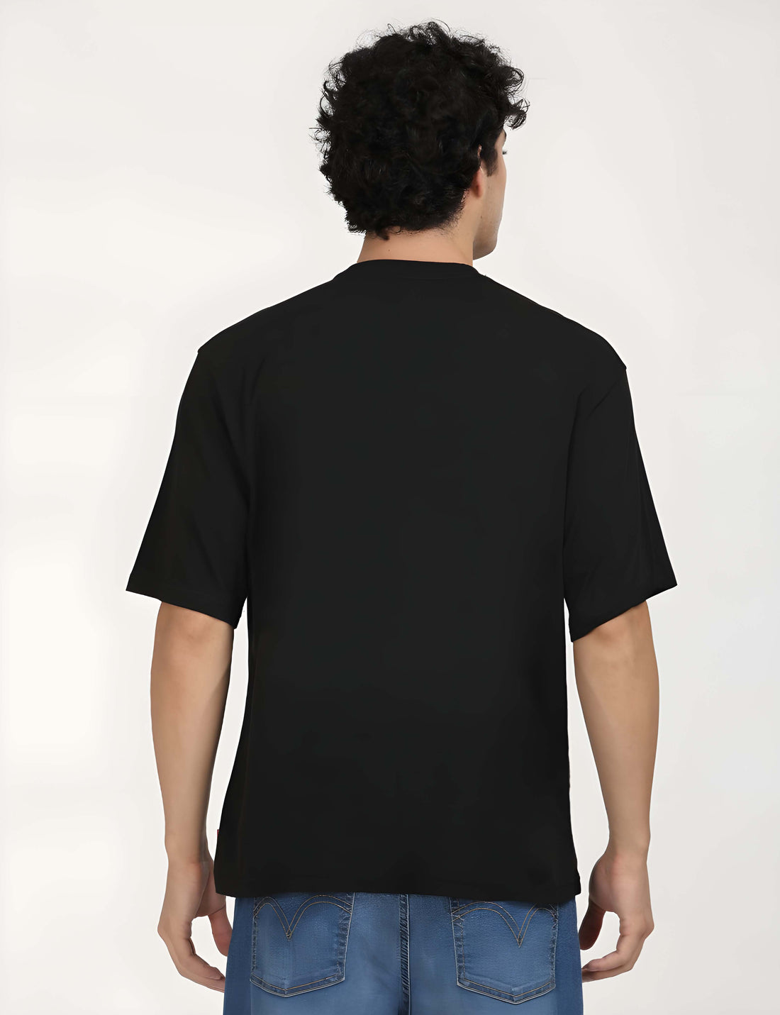 Men's Oversized T-Shirt - Black Cotton Graphic Print