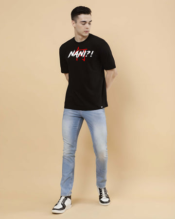 Men's Oversized T-Shirt - Black Cotton Graphic Print