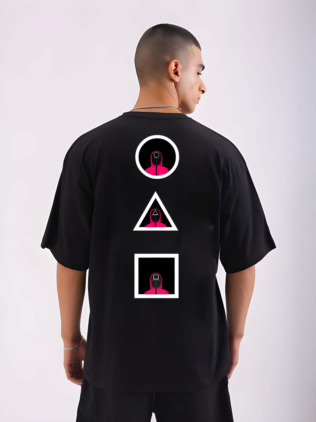 Men's Oversized T-Shirt - Black Cotton Graphic Print