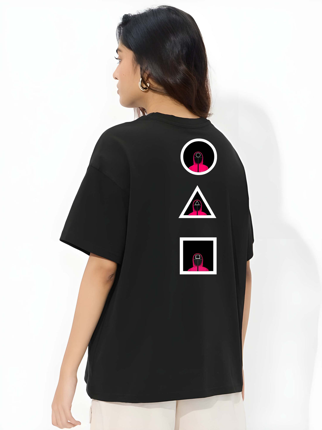 Kaido Women Black Pure Cotton Over Size Printed Stylish T-Shirt