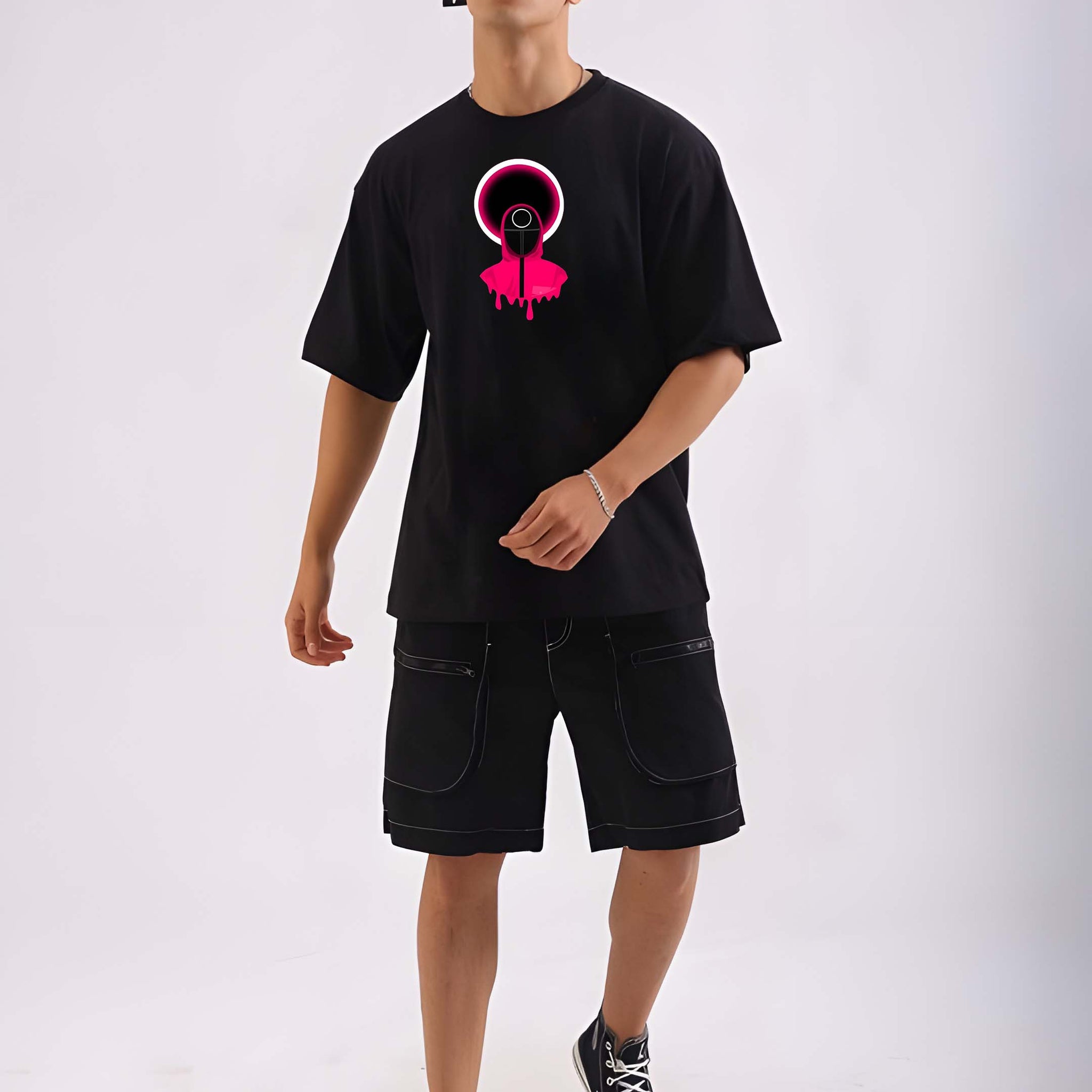 Men's Oversized T-Shirt - Black Cotton Graphic Print