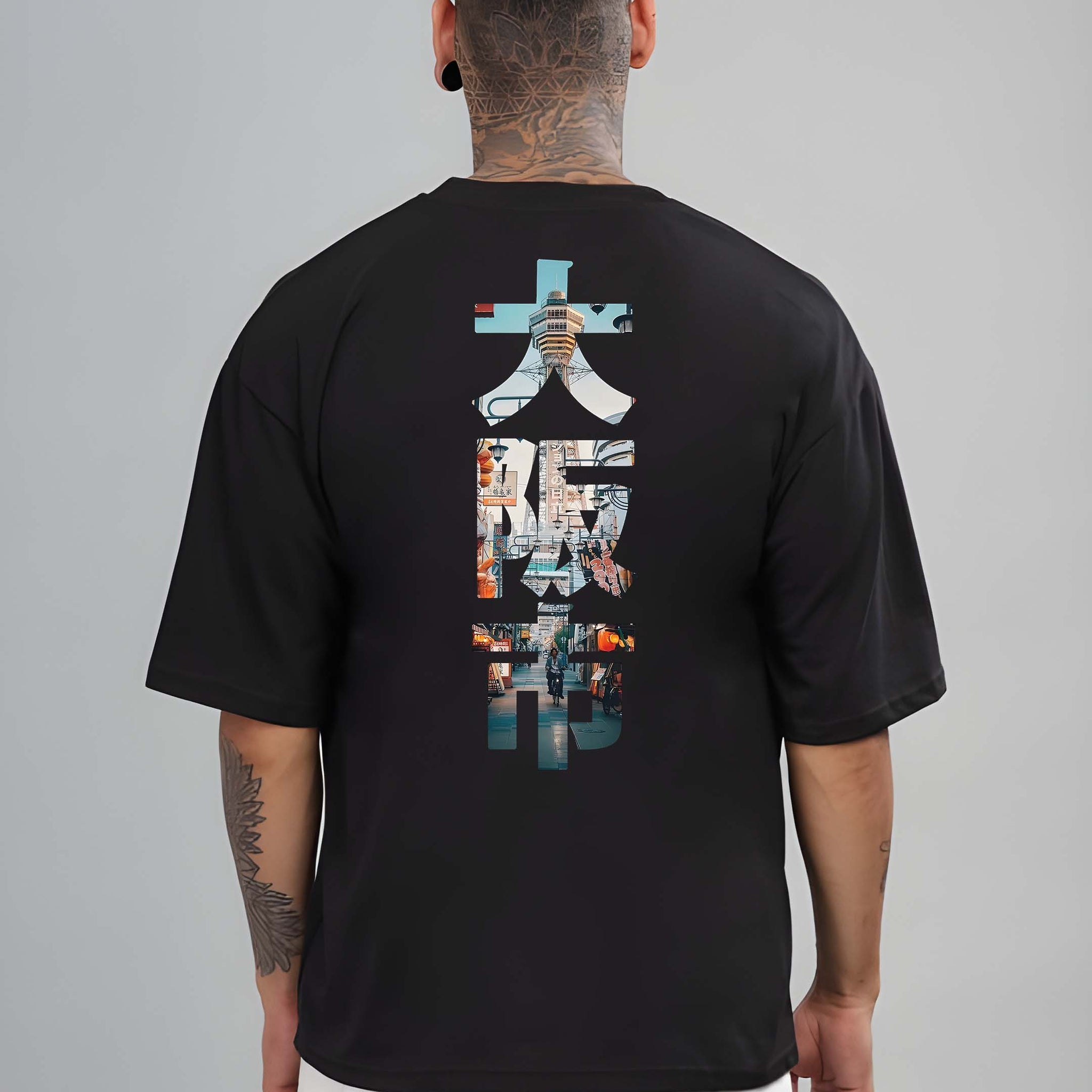 Men's Oversized T-Shirt - Black Cotton Graphic Print