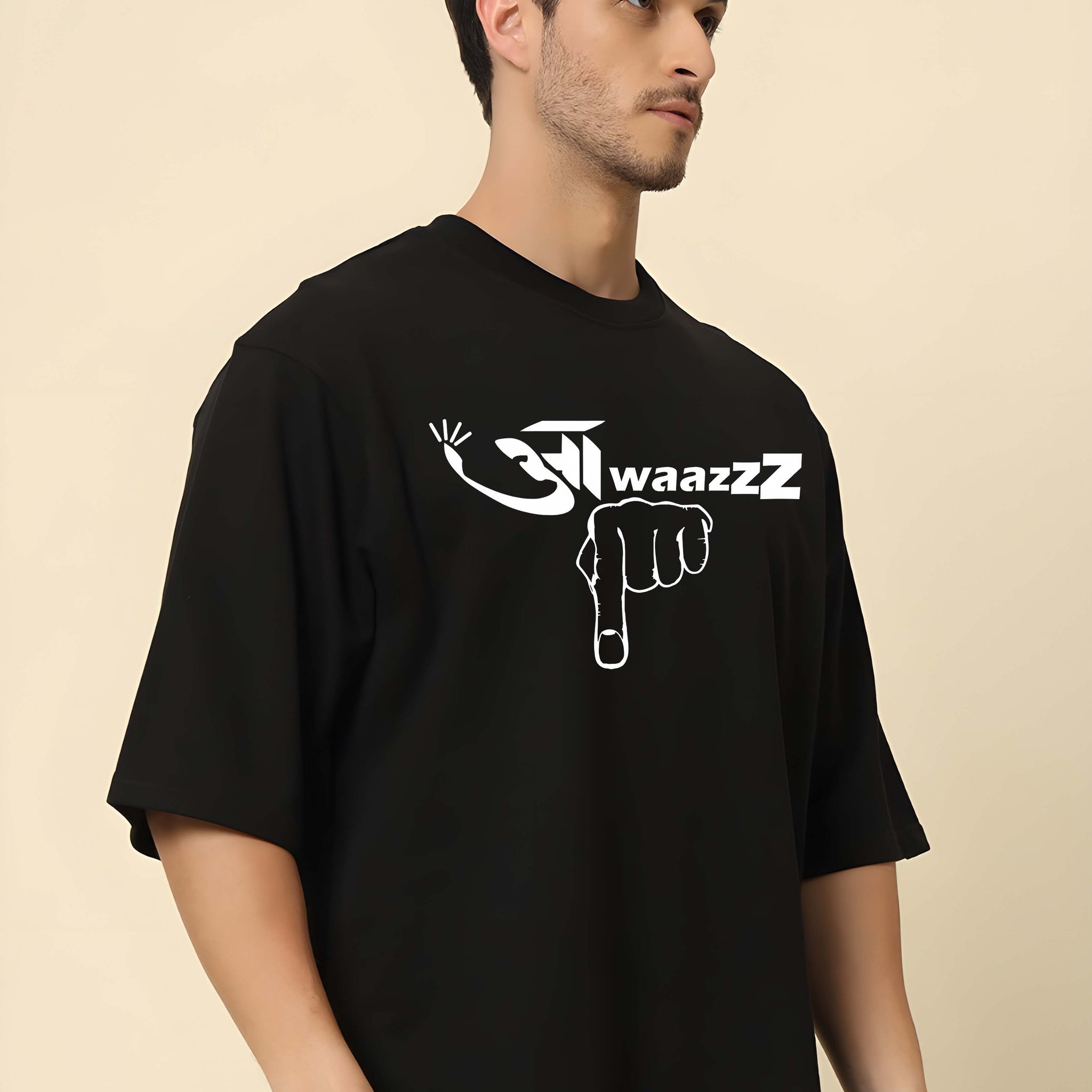 Men's Oversized T-Shirt - Black Cotton Graphic Print