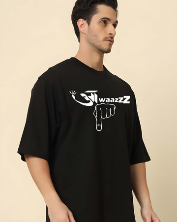 Men's Oversized T-Shirt - Black Cotton Graphic Print