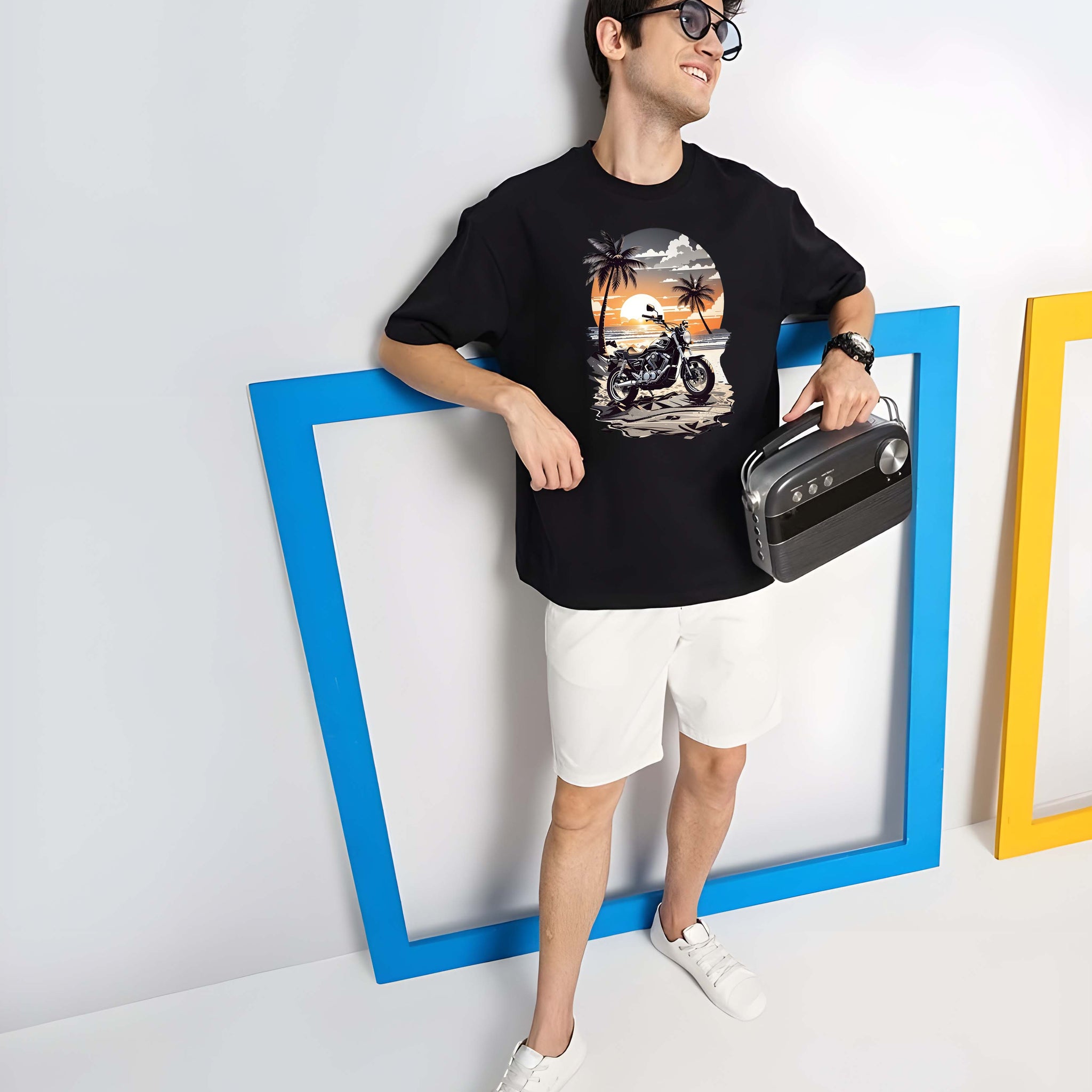 Men's Oversized T-Shirt - Black Cotton Graphic Print