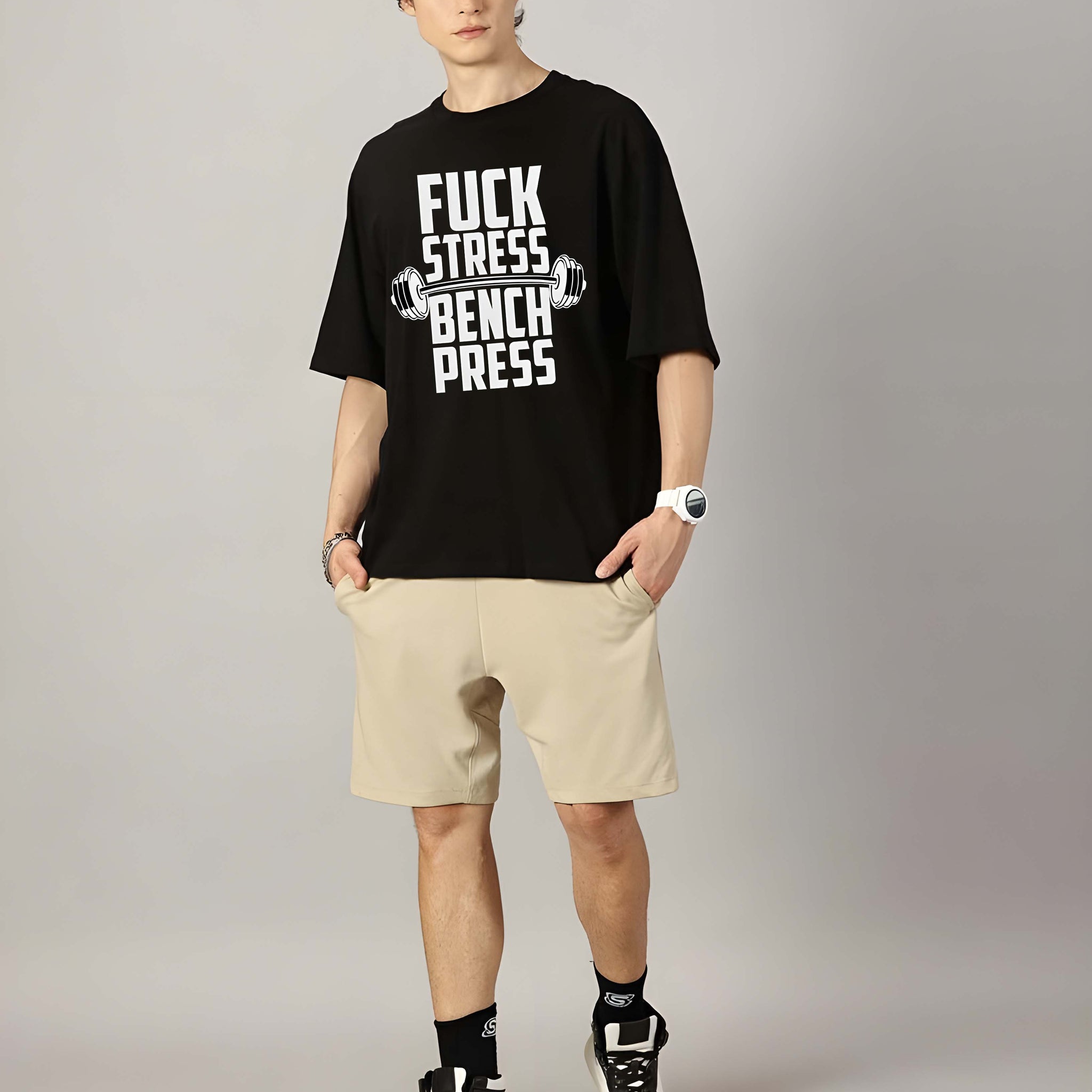 Men's Oversized T-Shirt - Black Cotton Graphic Print