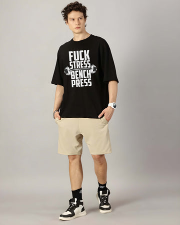 Men's Oversized T-Shirt - Black Cotton Graphic Print