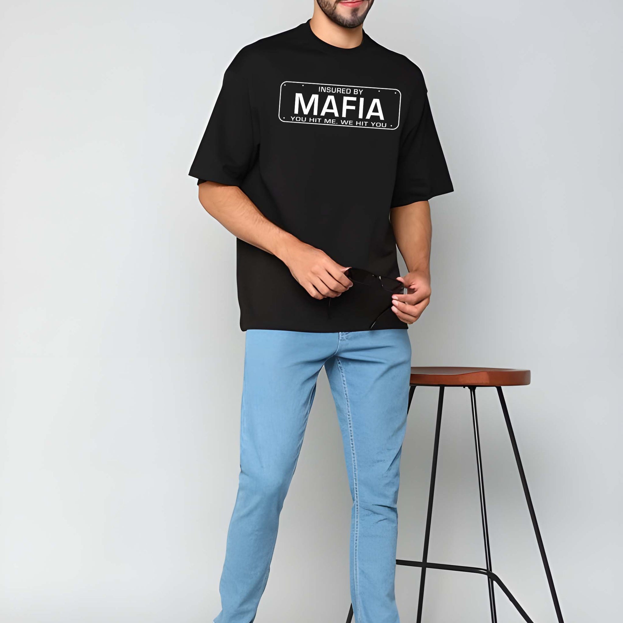 Men's Oversized T-Shirt - Black Cotton Graphic Print