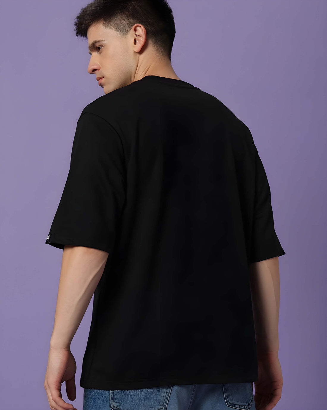 Men's Oversized T-Shirt - Black Cotton Graphic Print