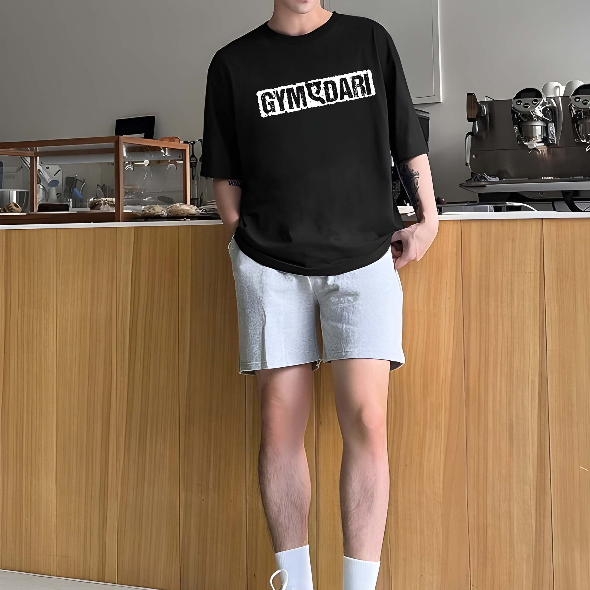 Men's Oversized T-Shirt - Black Cotton Graphic Print