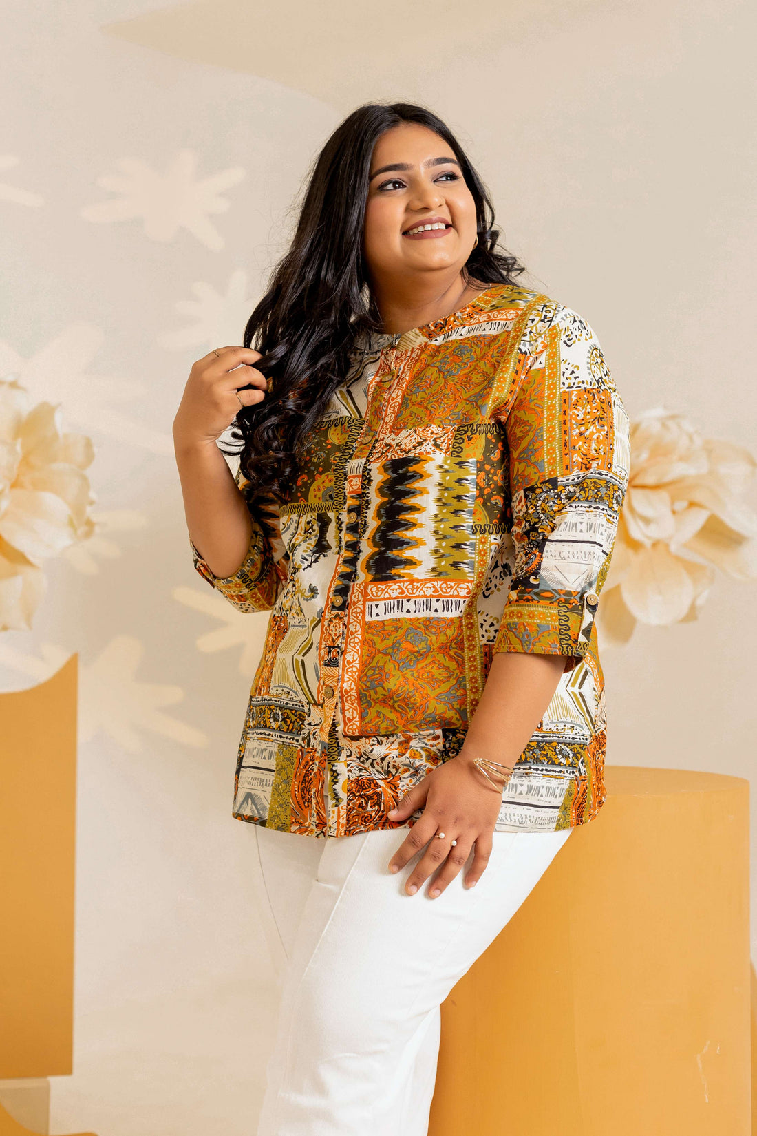 Yellow Printed Cotton Tunics for Women - LALI JAIPUR