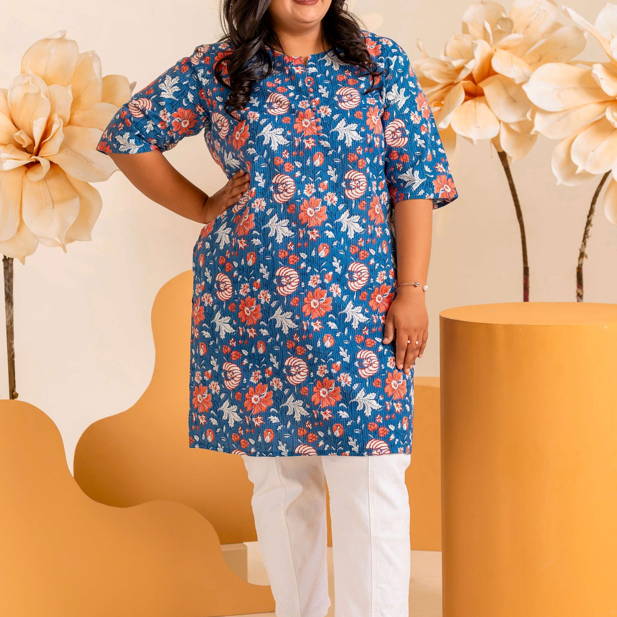 Blue Printed Cotton Tunics for Women - LALI JAIPUR"