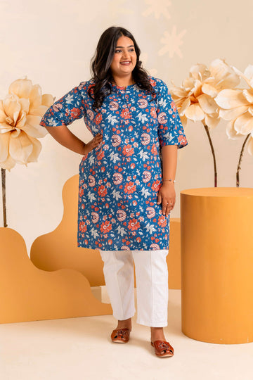 Blue Printed Cotton Tunics for Women - LALI JAIPUR"