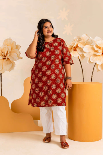 Maroon Printed Cotton Tunics for Women - LALI JAIPUR