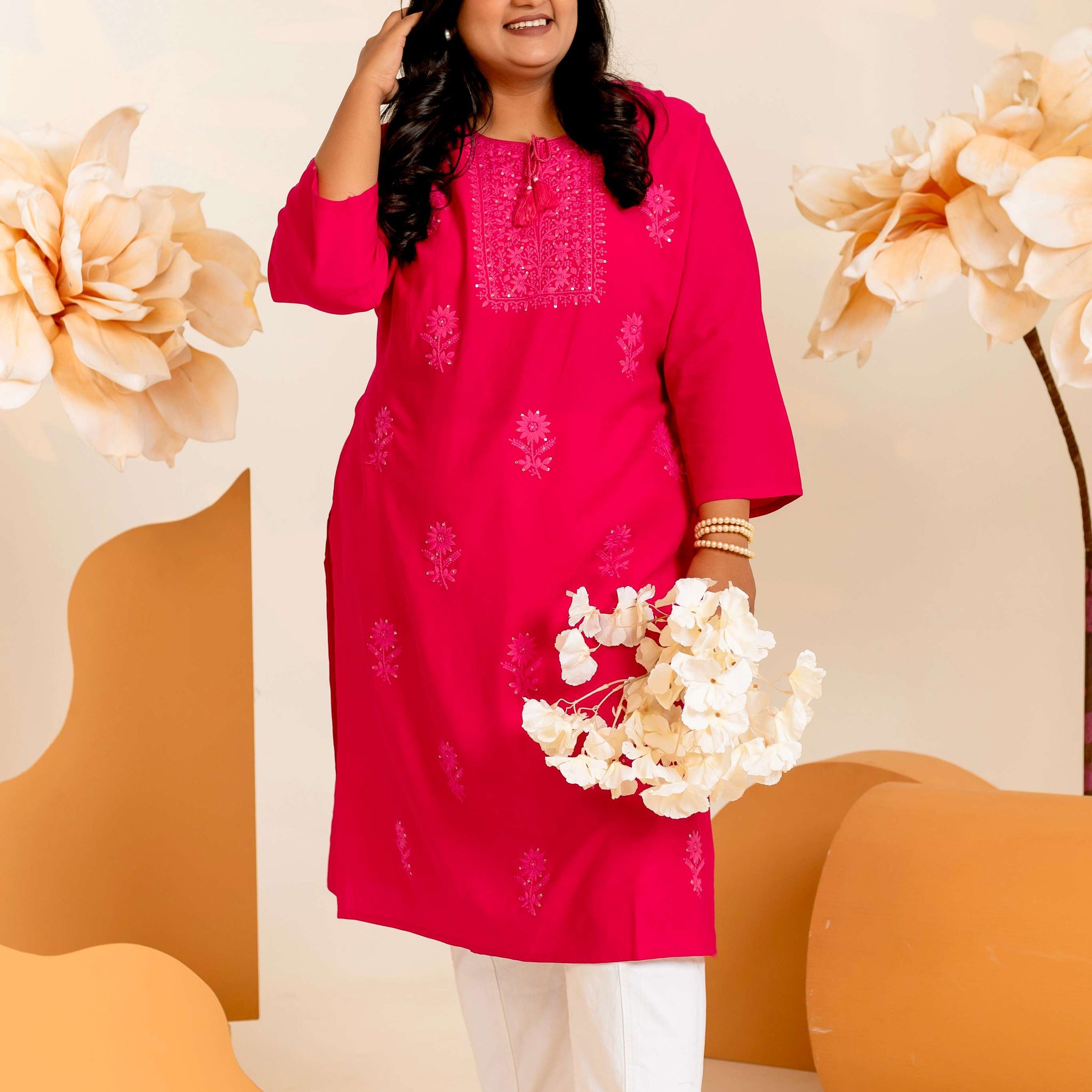 Rani Pink Solid Viscose Rayon Kurtis for Women - Lali Jaipur